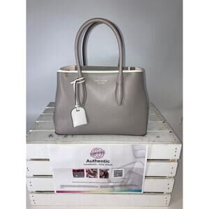 KATE SPADE GRAY PEBBLED LEAHTER WHTIE TRIM SMALL HANDBAG